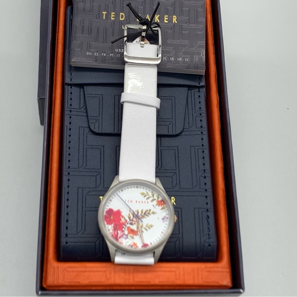 TED BAKER 36mm Belgravia Floral Printed Watch in White Leather Strap - Picture 6 of 14